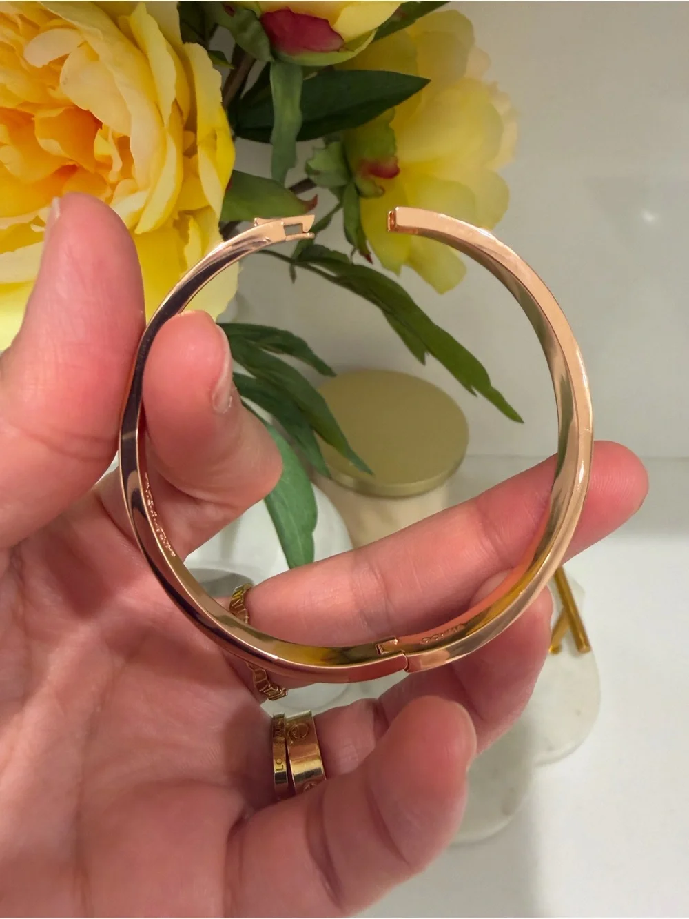 Coach Rose Gold Logo & Crystal Signature Bangle Bracelet